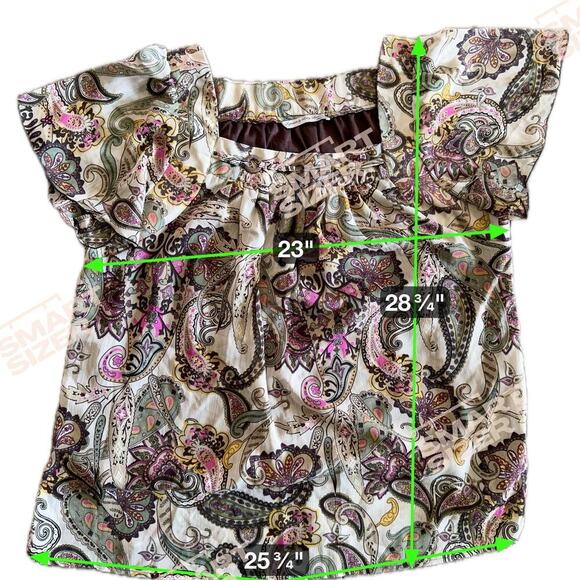 Women's Peasant Boho Blouse 2X Flutter Sleeves With Paisley Print - Picture 3 of 6
